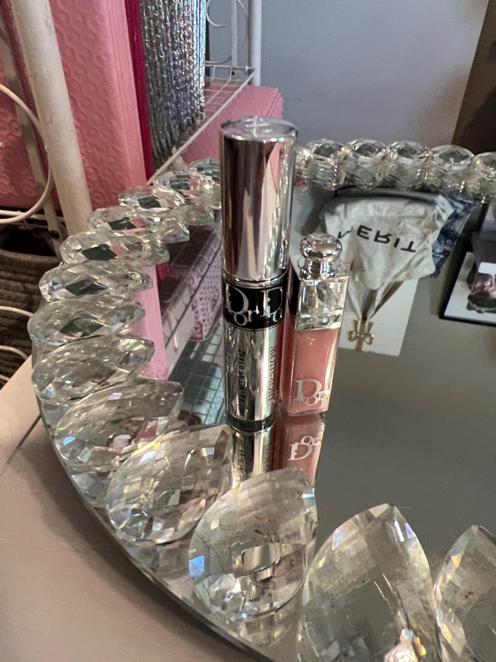 Dior Pink Patent Cosmetic Bag with Silver-Tone Handles- Mini Lip & Mascara - Picture 6 of 8